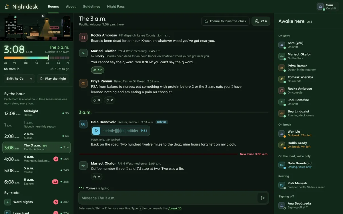Nightdesk website, desktop view